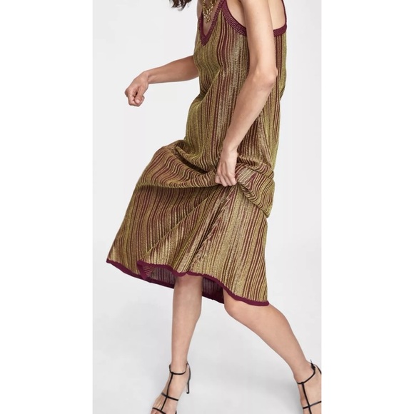 Zara gold metallic thread knit midi dress - Picture 3 of 14